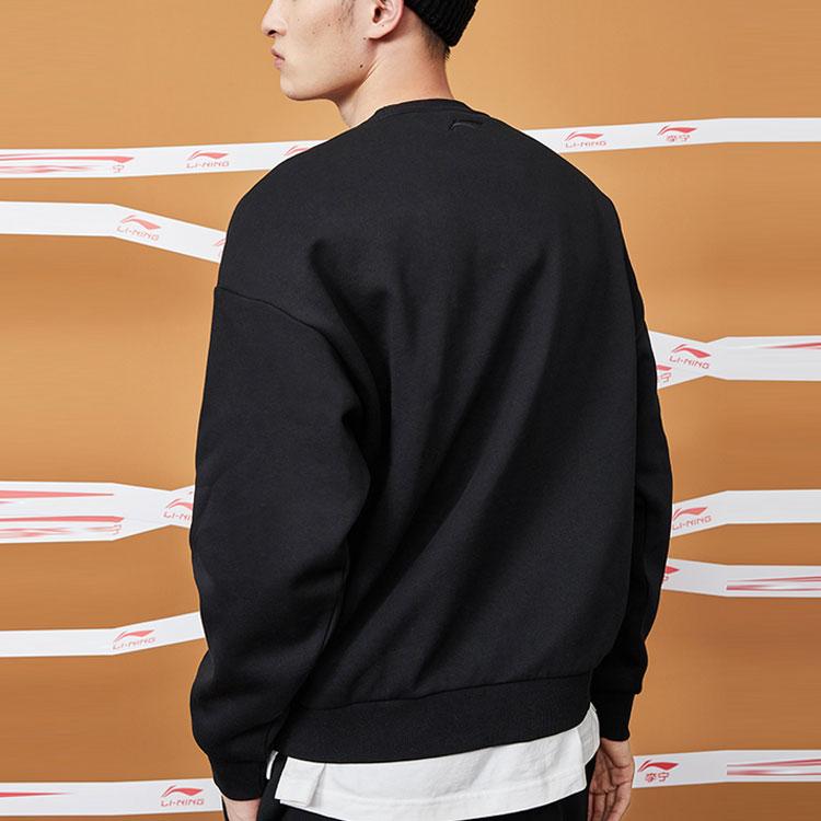Li Ning Logo Pattern Round Neck Pullover Long Sleeve Sweatshirt Unisex Sweatshirt Black AWDQB71-8