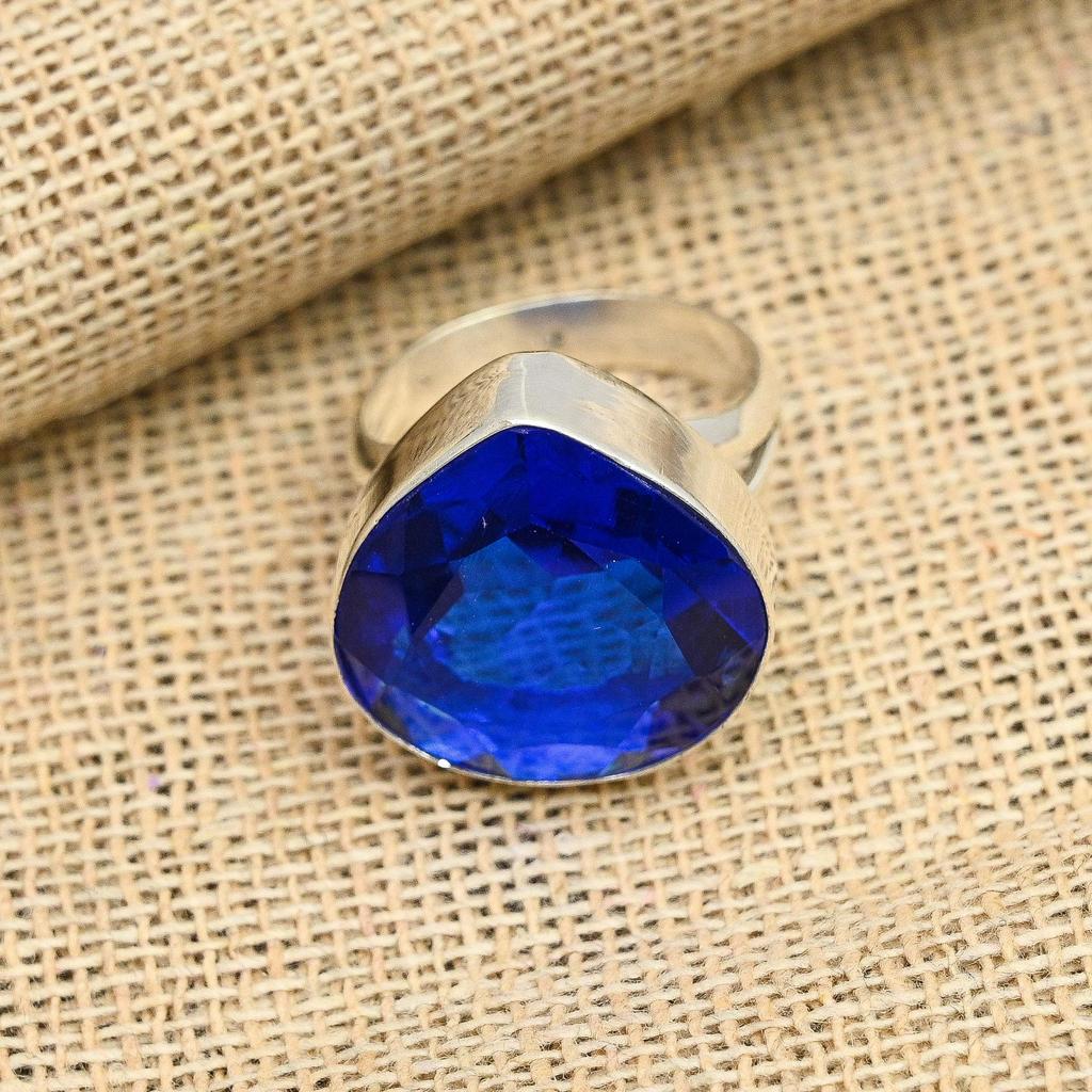 Lavish Blue Sapphire Gemstone 925 Sterling Silver Jewelry Lovely Ring For Her