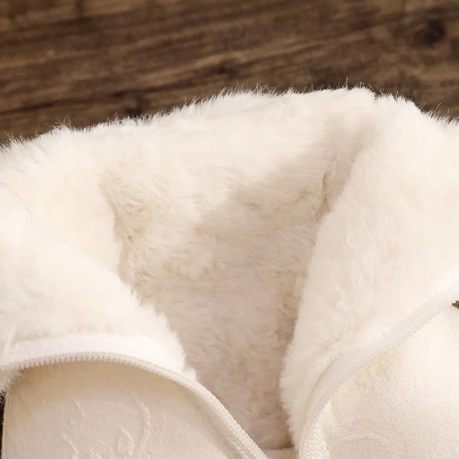 Dame Vinterstøvletter med Fuskepelsfôr Utendørs Sklisikre Ankelstøvletter med Broderi Glidelås Casual Korte Ankelstøvletter med Plysjfôr for Damer