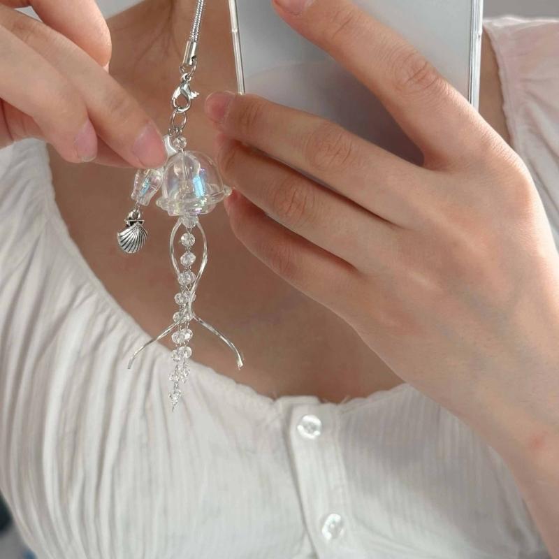 Jellyfish Phone Charm Keychain Pendant Phone Strap Acrylic Texture Phone Chain Suitable for Fashion Enthusiasts Present