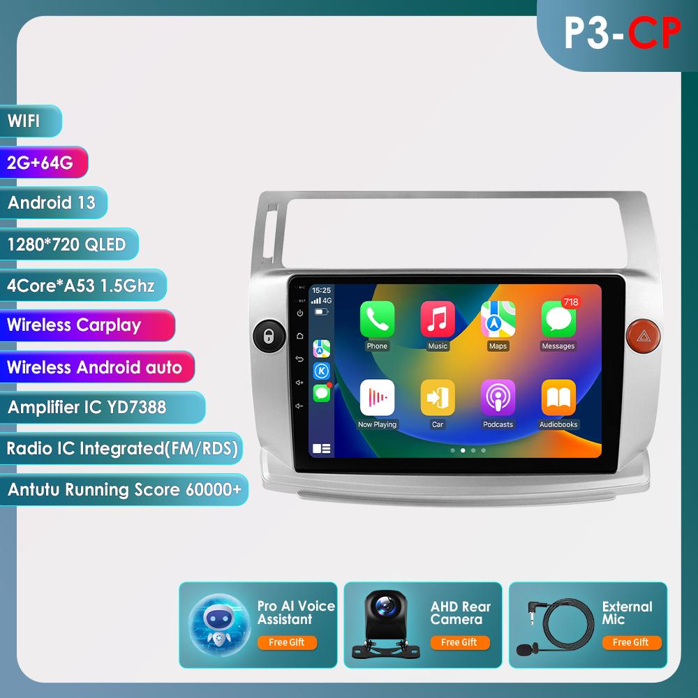 Android Car Stereo for Citroen C4 C-Triomphe C-Quatre 2004-2009 Multimedia Player Auto GPS Carplay RDS DSP by Snapdragon 6115