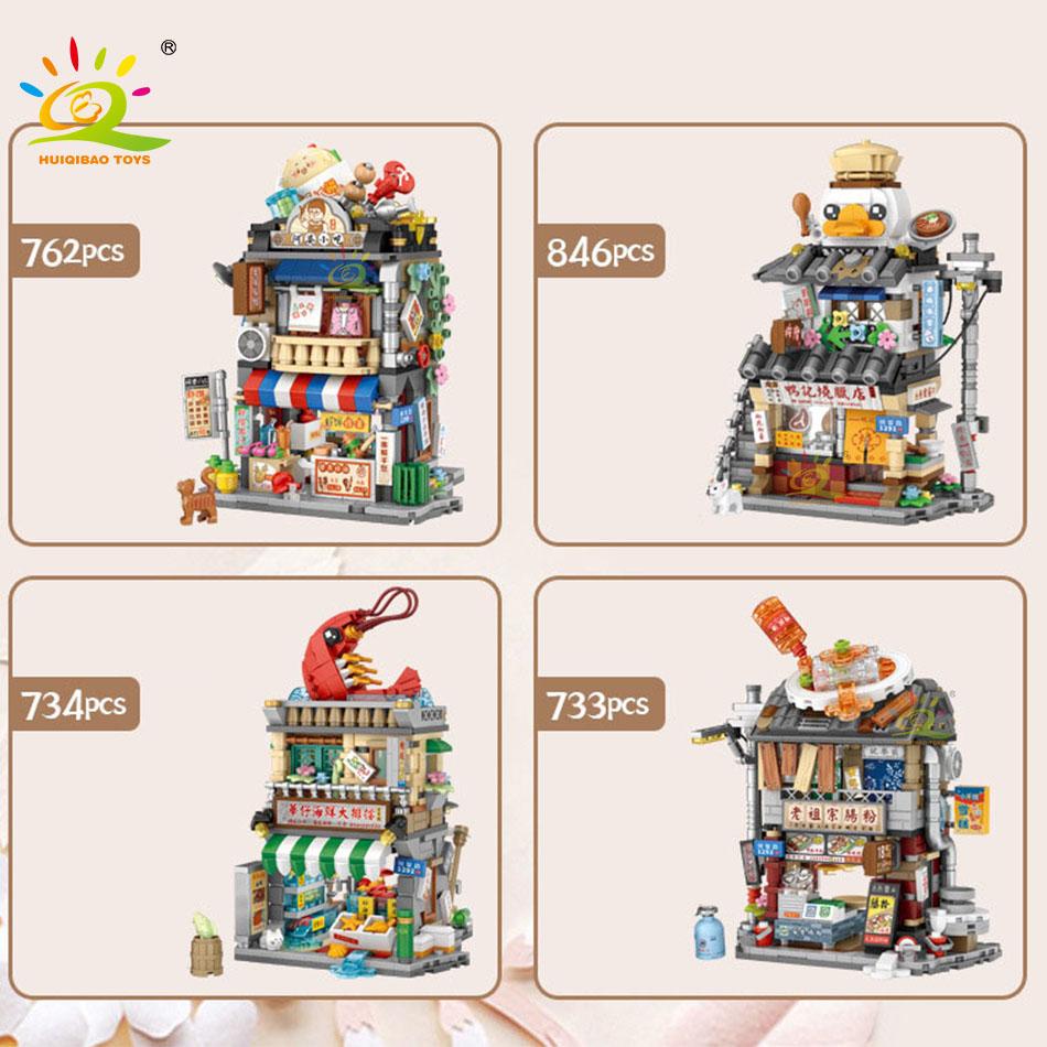 Ungiftige Stadt Mini Chinesische Straßenansicht Feinschmeckerladen Mikro-Bausteine Set Meeresfrüchte-Restaurant DIY Bausteine Spielzeug für Kinder