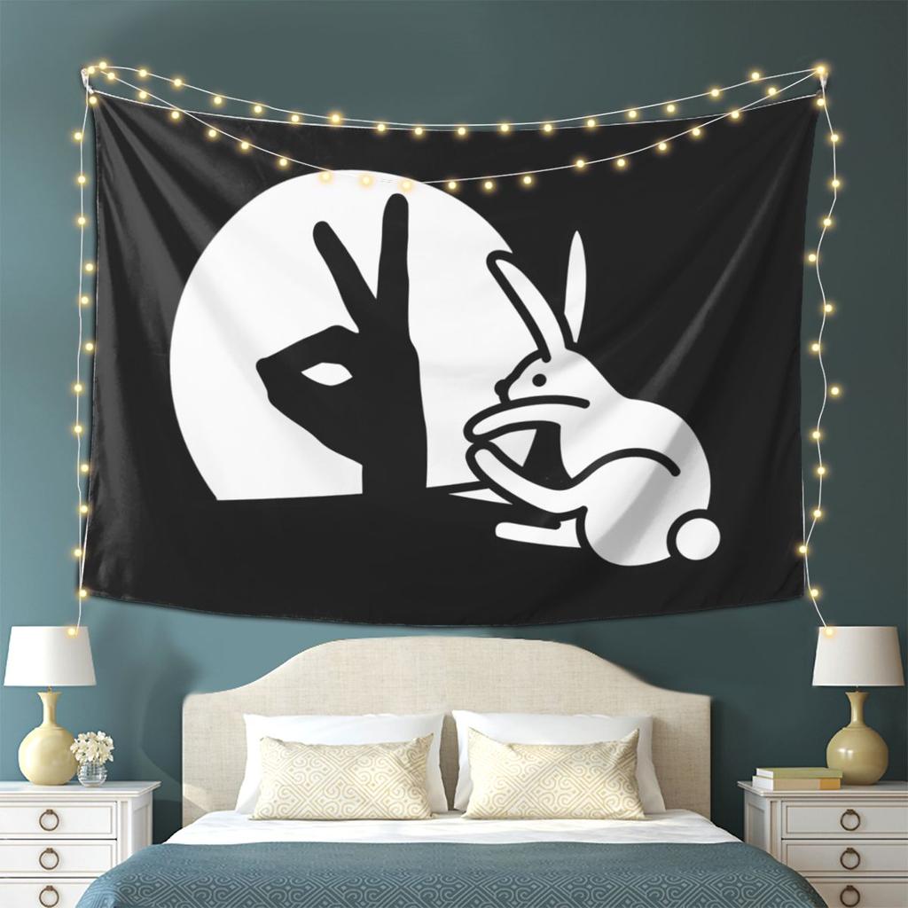 Lustige Kaninchen Hand-Schattenpuppen Humor Pop Art Wandteppich Wandbehang Ästhetische Heimdekoration Wandteppiche für Schlafsaal