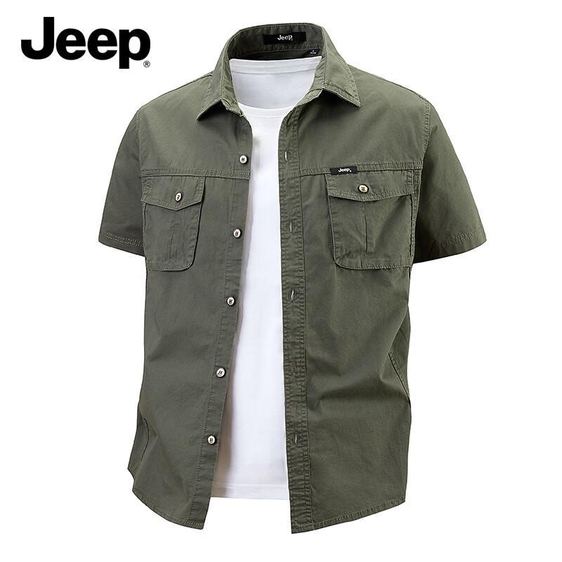 JEEP Men's Pure Cotton Short-Sleeve Casual Workwear Shirt