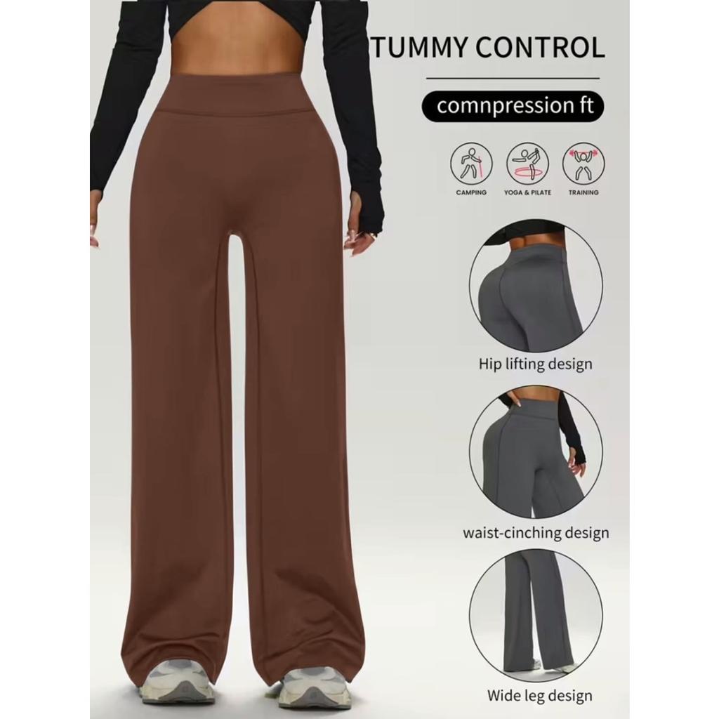 Ladies High-Waisted Wide-Leg Yoga Pants Solid Color Elastic Waistband Comfortable Fabric for Outdoor Fitness