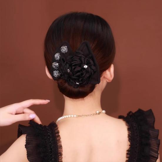 Hair Band Easy to Use French Spiral Hair Tie with 3D Mesh Yarn Flower Decor Wire Bun Maker Hair Accessories