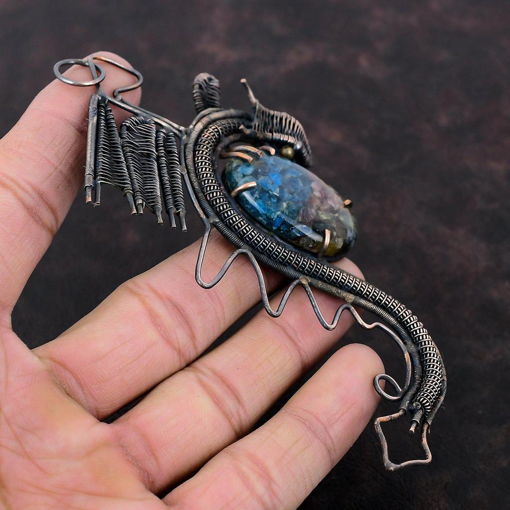Watermelon Tourmaline Pendant Copper Wire Wrapped Pendant Real Gemstone Jewelry Handmade Dragon Pendant Designer Copper Jewelry Gift For Her