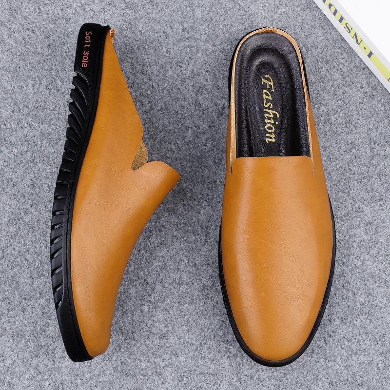 

Мужская обувь большого размера 2025 лето новая модная кожаная поверхность без каблука полушлепанцы мужские ленивые туфли 46