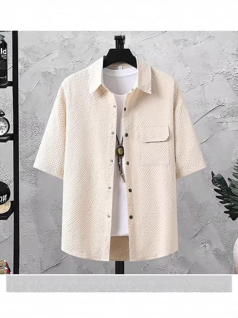 2026 Men's Casual Hong Kong Style Short Sleeve Shirt & Shorts Two-Piece Set