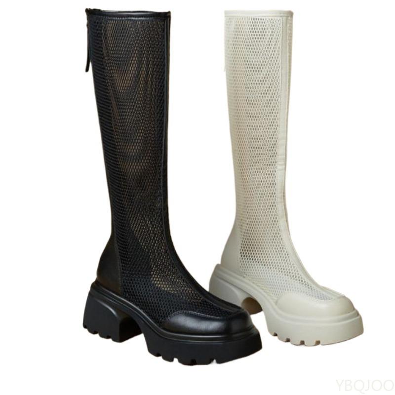 Fashion Summer new Ladies Fashion Comfort Shoes Boots Women Heel Knee-length Platform Women Female Round Toe Zipper Sandals Mesh flats