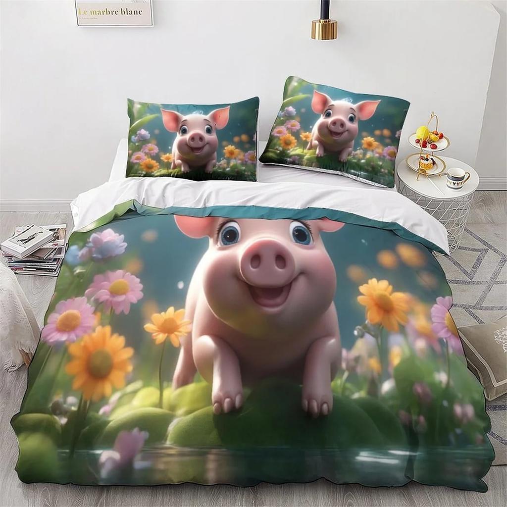 Farm Animal Pig Single Duvet Cover Set, Soft Microfibre Bedding Set,Reversible Quilt Cover And 1 Pillowcase 75*50Cm With Zipper