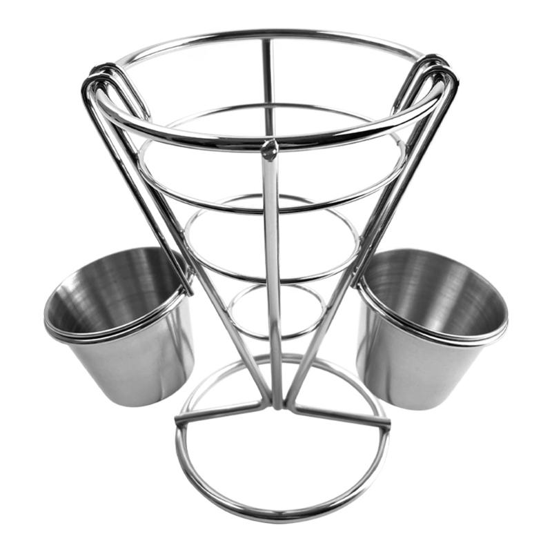 French Fry Holder Stand Cone Shape Metal Wire Basket with Sauce Dippers Cup for Home Parties/Backyard Picnics/Appetizers