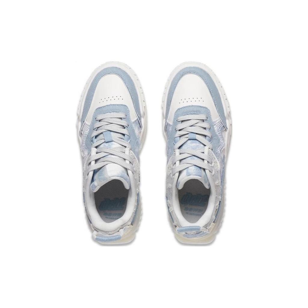Li Ning 001 Unblock Denim Abrasion Resistant Breathable Low Top Skateboard Shoes Women's Blue White AGCT086-1