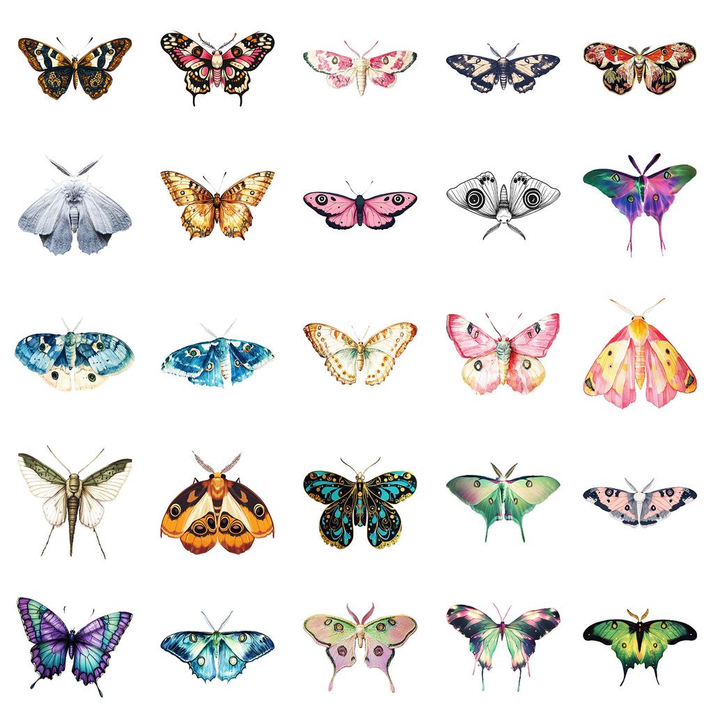 50Pcs Vintage Realistic Butterfly Moth Stickers - Creative Waterproof Decals for Phone Case & Notebook Decor
