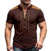 Men's Vintage V-Neck Shirt with Button Placket Short Sleeve Casual Summer Top