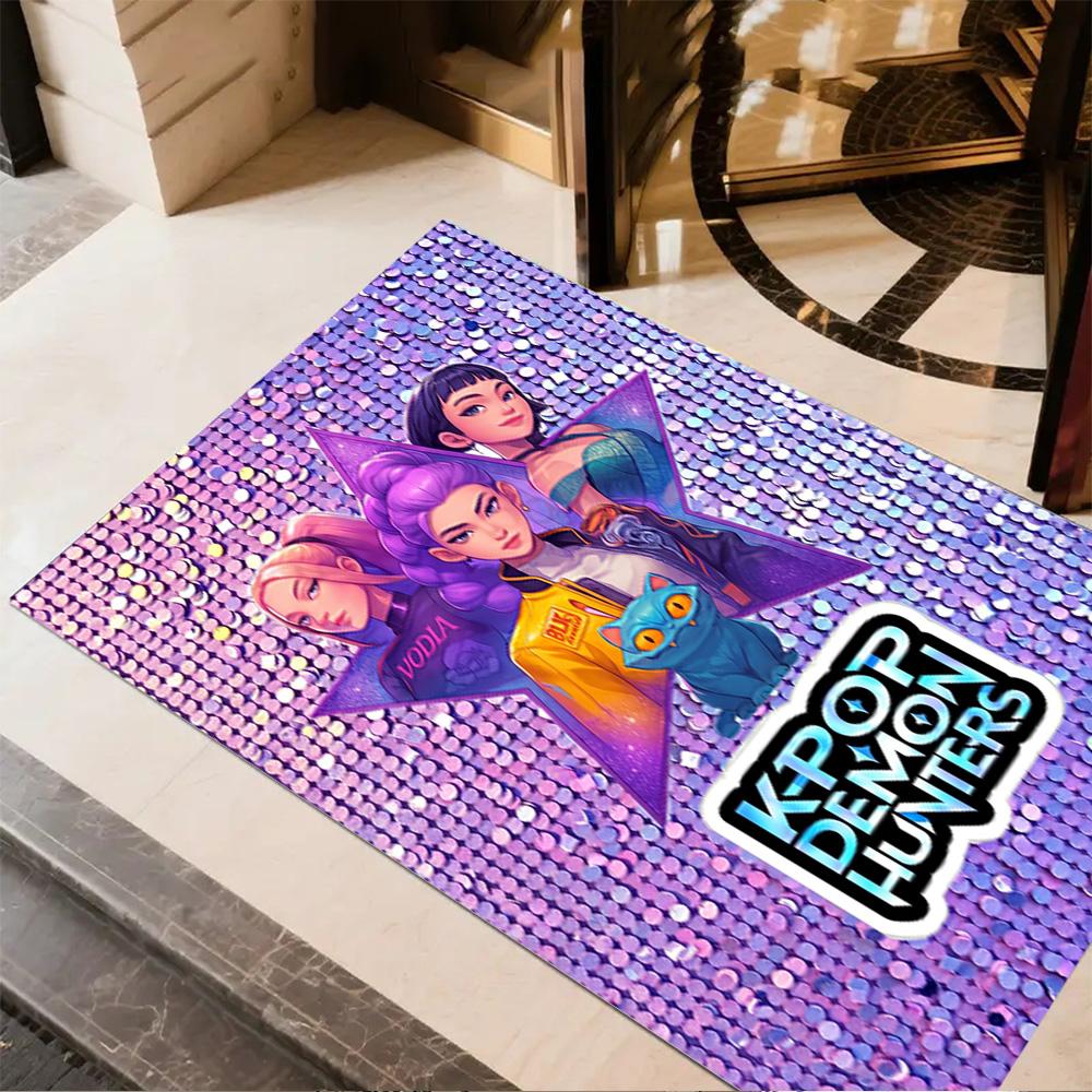 Huntrx: Neon Heroes Carpet Perfect for Dormitory Bedrooms Kitchen Balcony Anti-slip Rug Anime Office Decor Birthday/Christmas Gift