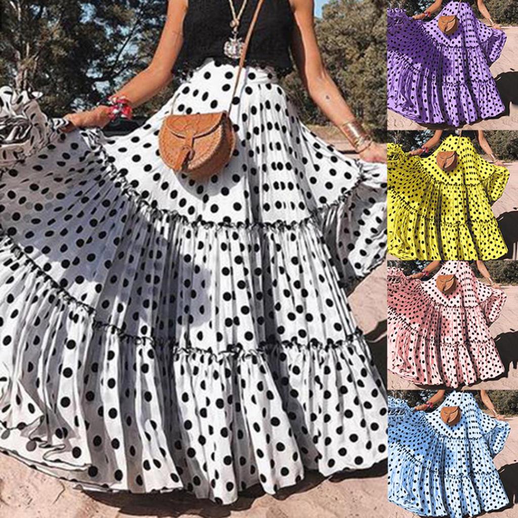 High Waist Printed Ruffle Swing Maxi Skirt main image 1