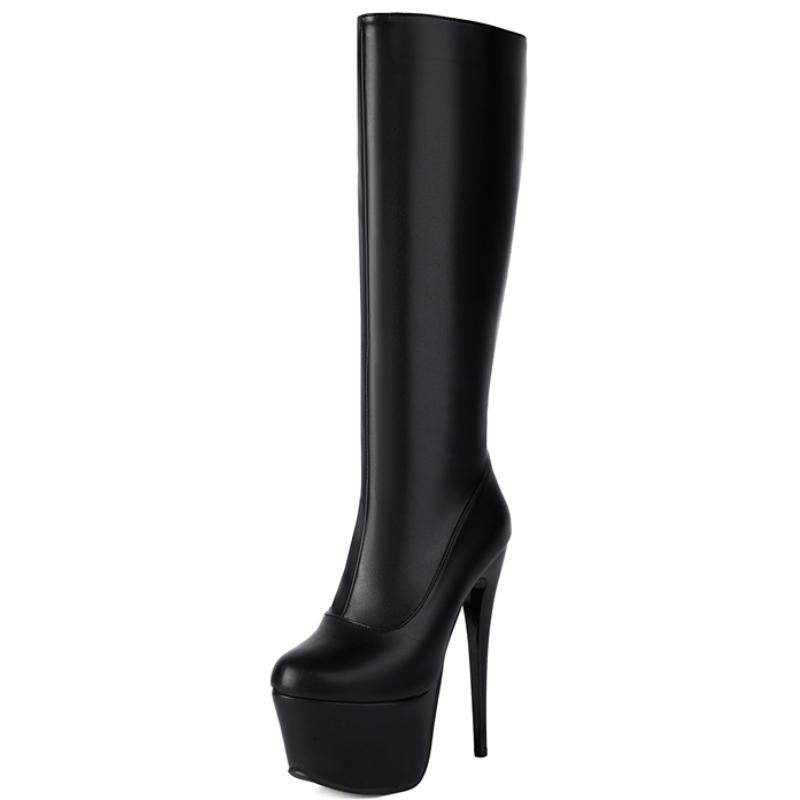 Black Women's Knee High Boots Platform Sexy 2025 Winter Shoes Zipper Sexy Thin Heeled Long Fetish Party Boot Ladies Big Size 45