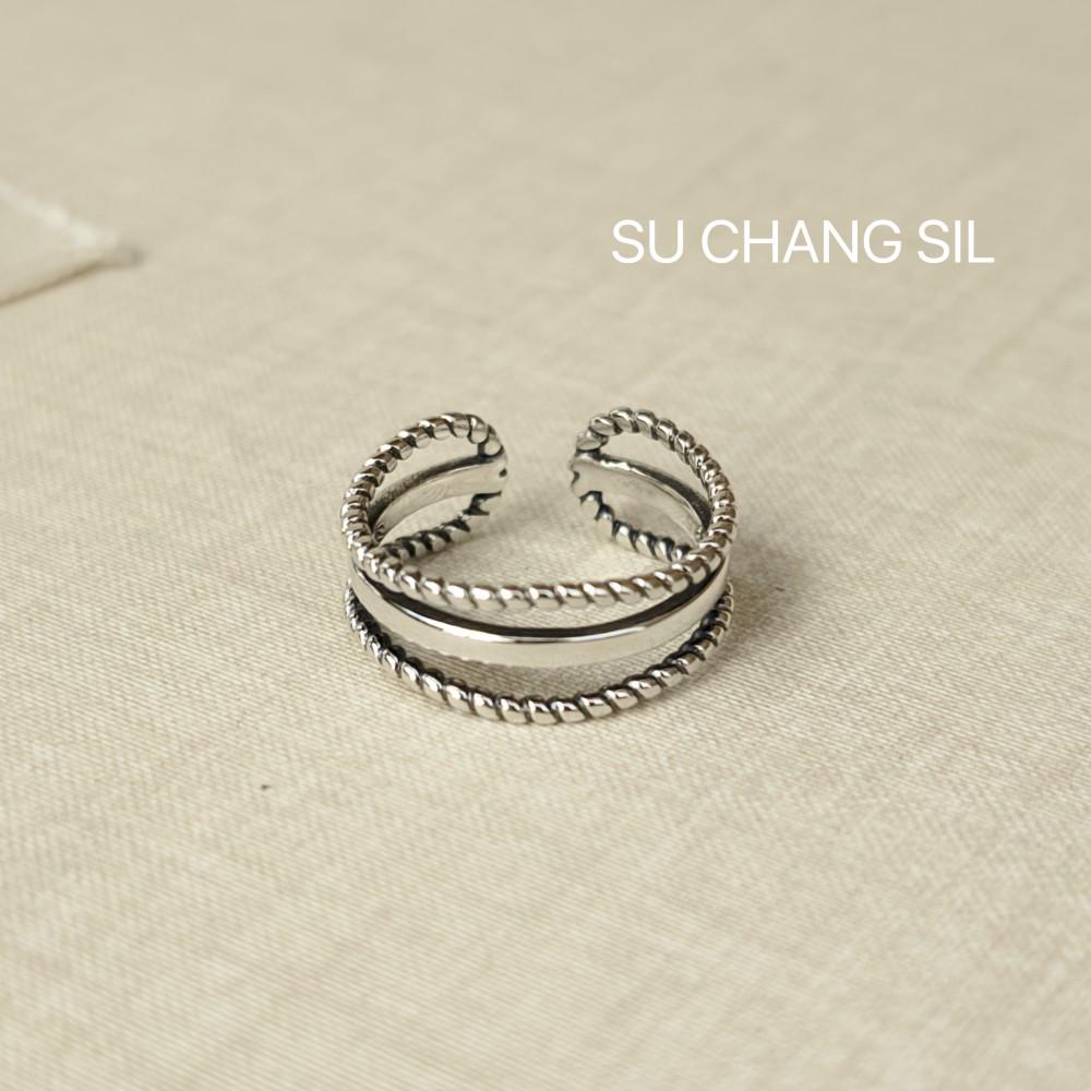 S925 Sterling Silver Triple-Layer Twisted Geometric Ring in Retro Hong Kong Style - Multi-Layer, Openable Design Adjustable Open