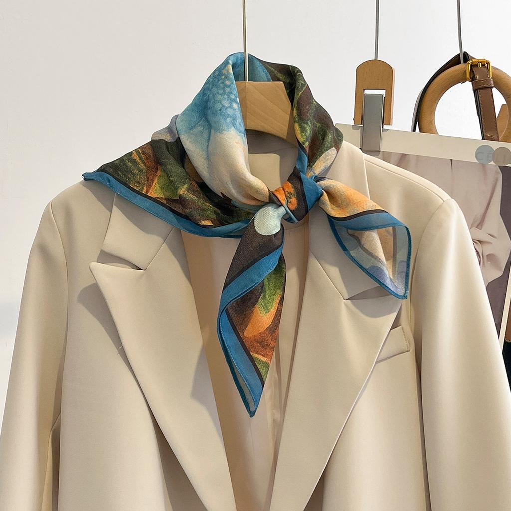 Oil Painting Pattern Square Scarf Women Wraps Shawls Spring Autumn Warm Neck Scarves Soft Foulard Bandana Female Headscarf Gift