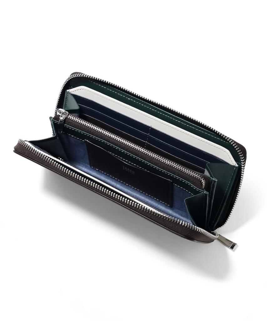 TAKEO KIKUCHI Long Wallet with Coin Pocket - Marugo II Series, Round Zipper Cowhide Leather Design No.780616, Color Green