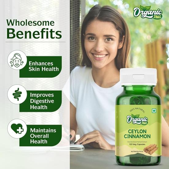 Organic Zing Ceylon Cinnamon Supplement Pills USDA certified - 1200mg 120 Capsules
