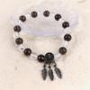 Natural 8MM White Crystal & Smoky Quartz Dream Catcher Bracelet with Wealth-Attracting Tree Leaves