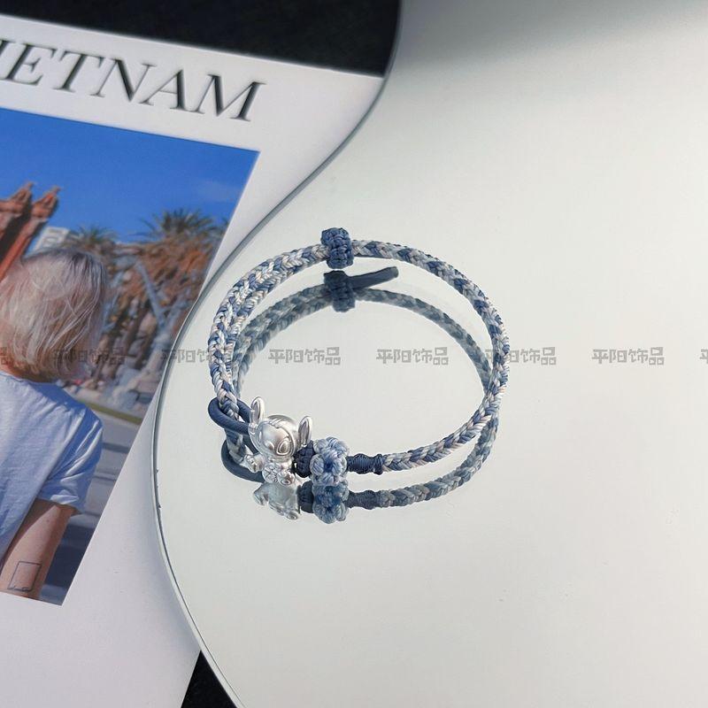 

S999 Pure Silver Stitch Lucky Bracelet Original Design Shi Diqi Woven Hand Strap Boy Children s Birthday Gifts Kids-Adjustable