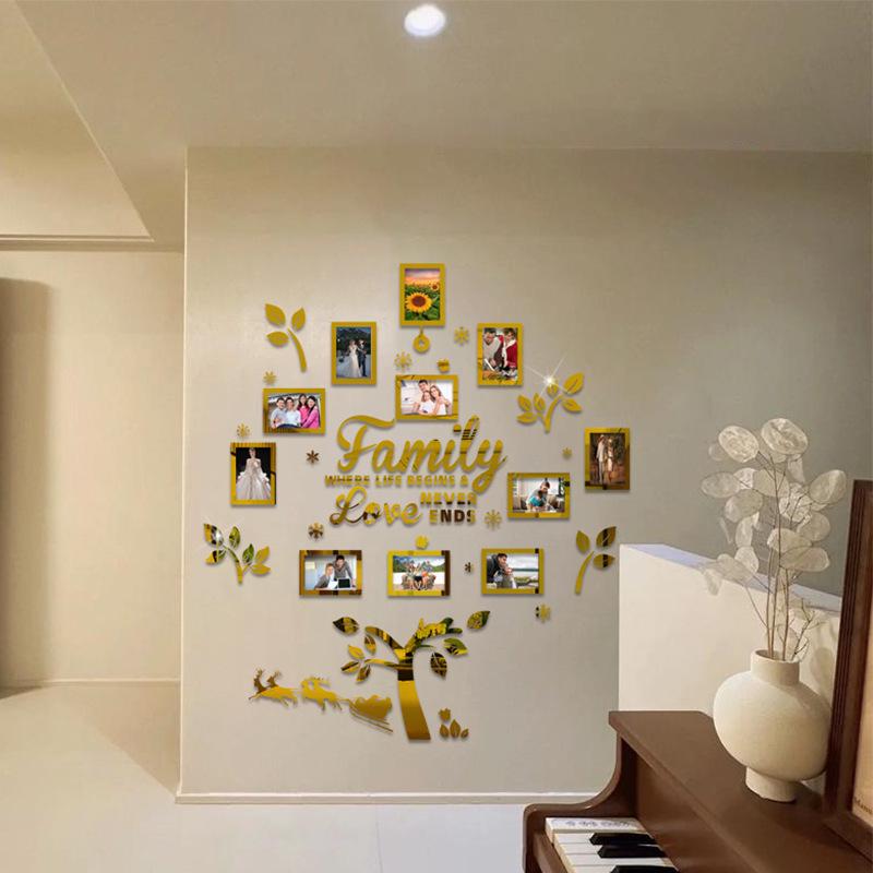 Oturma Odası Dekorasyonu için 3D Akrilik Yılbaşı Ağacı Fotoğraf Çerçeveli Duvar Sticker