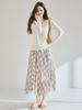 Plaid Asymmetrical Draped Chiffon Midi Skirt with Irregular Hem