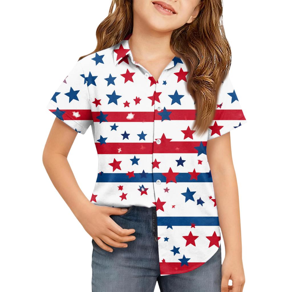 Summer Girls' Short Sleeve Blouse School Uniform Button-Up Shirt Kids Summer School Uniform Button Down Shirt
