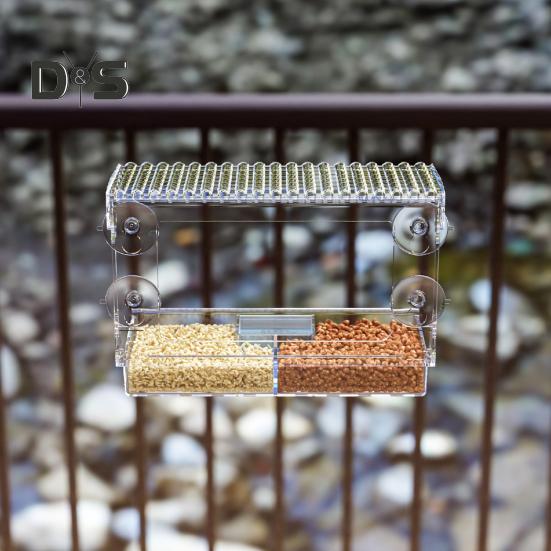 Window Birds Feeder with Suction Cups Clear Wildbird Feeder with Detachable Seeds Water Tray for Outdoor Birds Watching