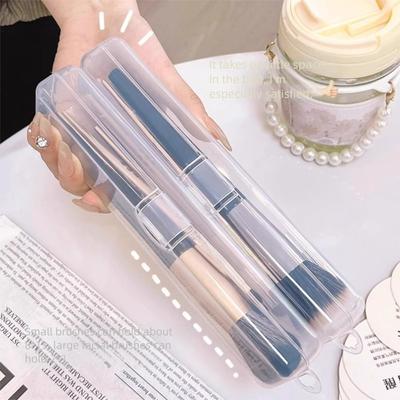 Transparent Makeup Brush Storage Box Dustproof Large Capacity Cosmetic Organizer with Cover Desktop Cosmetic Storage Container