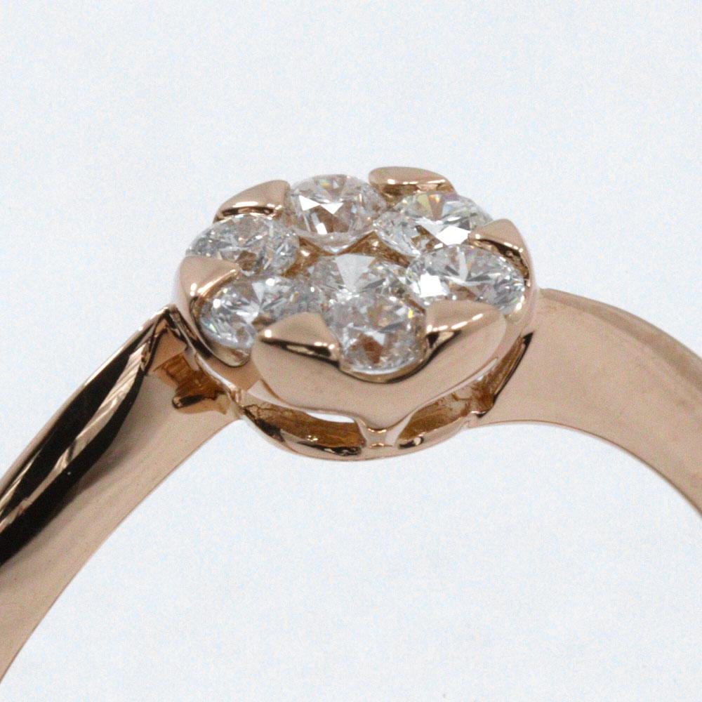7P diamond Ring K18 Pink Gold/diamond #4.9(US Size) 2.1g Women Used