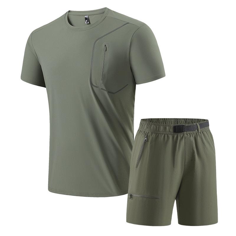 

Men s Ice Silk Summer Two-Piece Activewear Set - Breathable Stretch T-Shirt & Shorts 2XL армія зелений колір