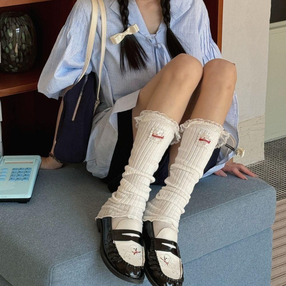 

Sweet Ballet Calf Long Socks Ruffle Mid Calf Stocking Comfortable Cotton Socks Streetwear сірий