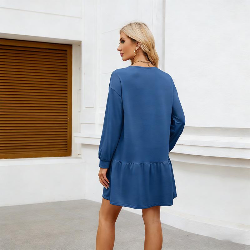 Women's Cross Neck Long Sleeve Sweatshirt Dress Casual Loose Fit Lounge Wear Hoodie Dress