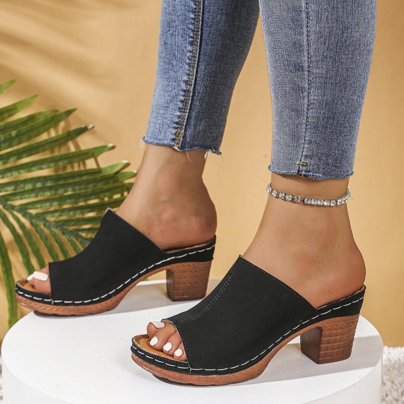 Summer Thick Heels, Fish-mouthed Flip-flops Women's Wedge Heels Thick-soled Shoes Simple One-foot Flip-flops