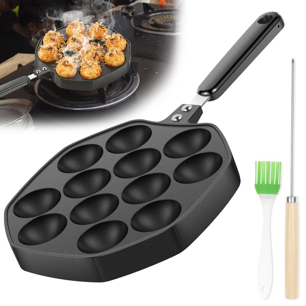 Octopus Ball Maker 7/12/16/19 Hole Takoyaki Pan Maker Aluminum Alloy Nonstick Grill Pan Cooking Cake Pan Kitchen Cookware Tools