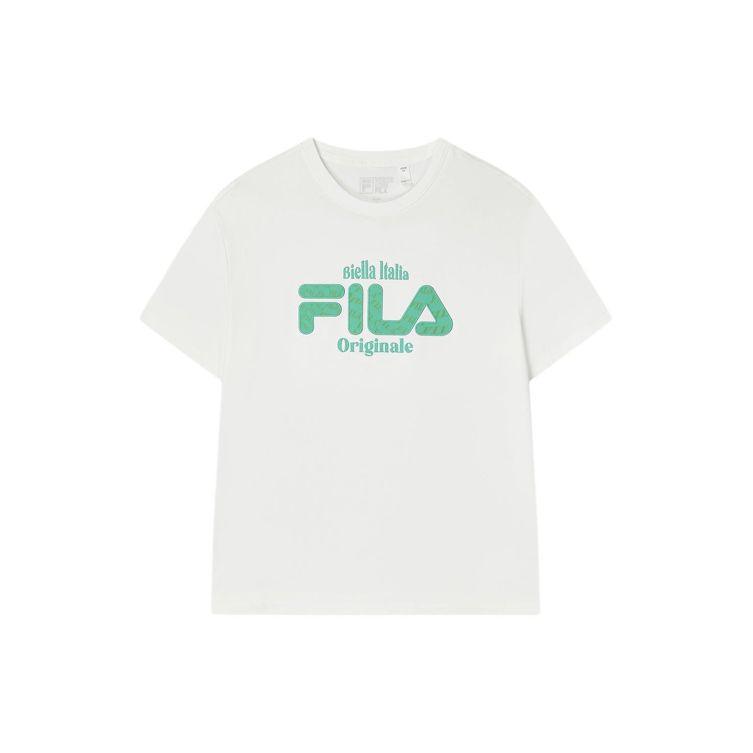 

FILA Letter Print Fashion Casual Loose Color Block Short Sleeve Drop Shoulder T-Shirt Women Tops Cloud-Mushroom-White F11W419106F-WT XL