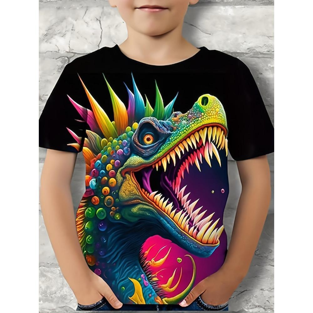 Boys' T-Shirt Realistic 3D Dinosaur Printed Children's Short Sleeved Summer Casual T-Shirt Tops Loose Tees Children's Clothing