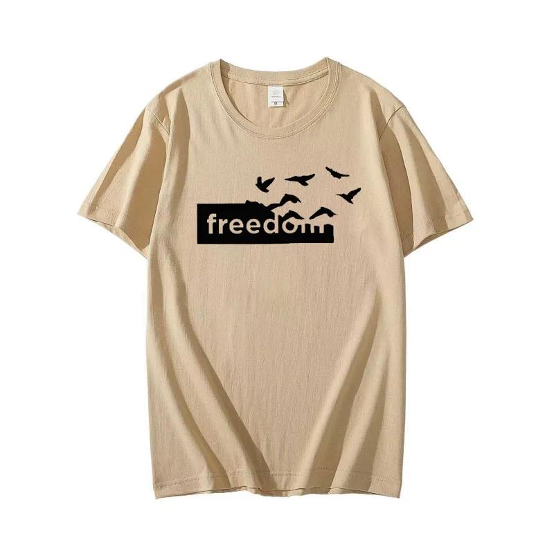 2025 Summer Fashion Cotton Crew Neck T-Shirt Freedom Printed Short Sleeve Loose and Versatile Men and Women Clothing Top T-shirt