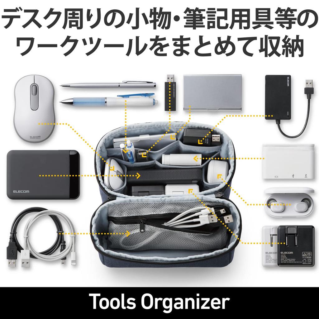 ELECOM Organizing Recycled Large Capacity with Interior 195mm Wide X 55mm Thick X 170mm High Pouch, Material, Storage, Handle, Water-Repellent, Navy,