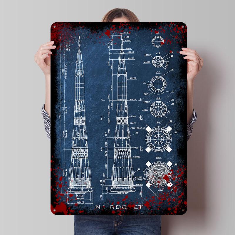 N Rocket Printed Poster Customized Wall Art Retro Vintage Metal Tin Signs for Room Decoration Bedroom Decorations Office Decor