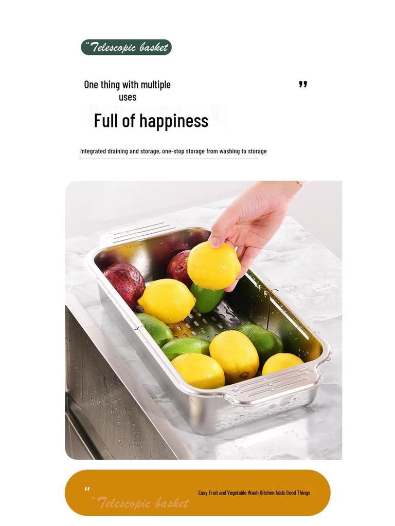 304 Stainless Steel Telescopic Draining Basket for Kitchen Sink - Dish, Bowl, and Plate Organizer.