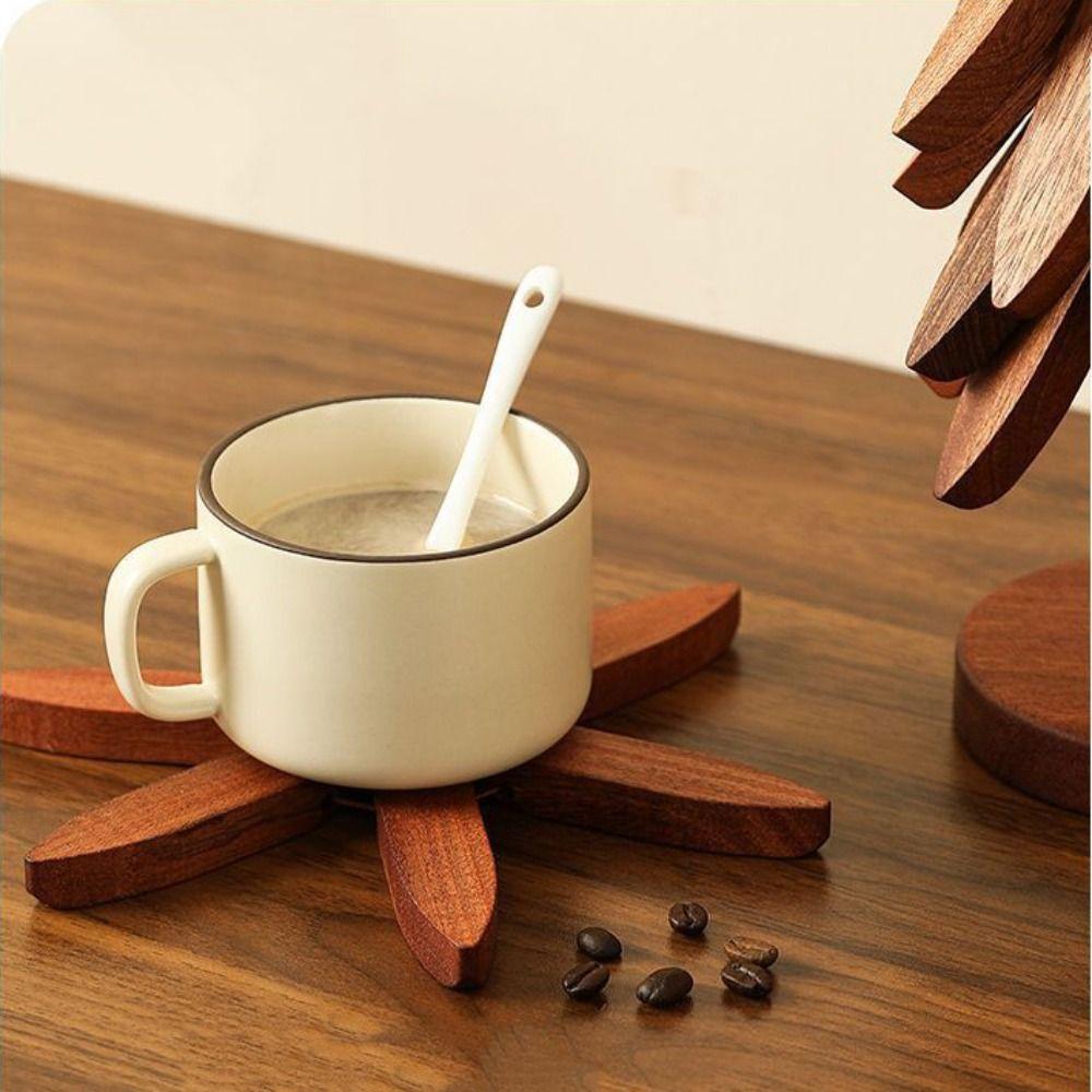 Anti Scald Wooden Trivets Foldable Heat Resistant Coasters Insulation Pads  Decorative Ornaments