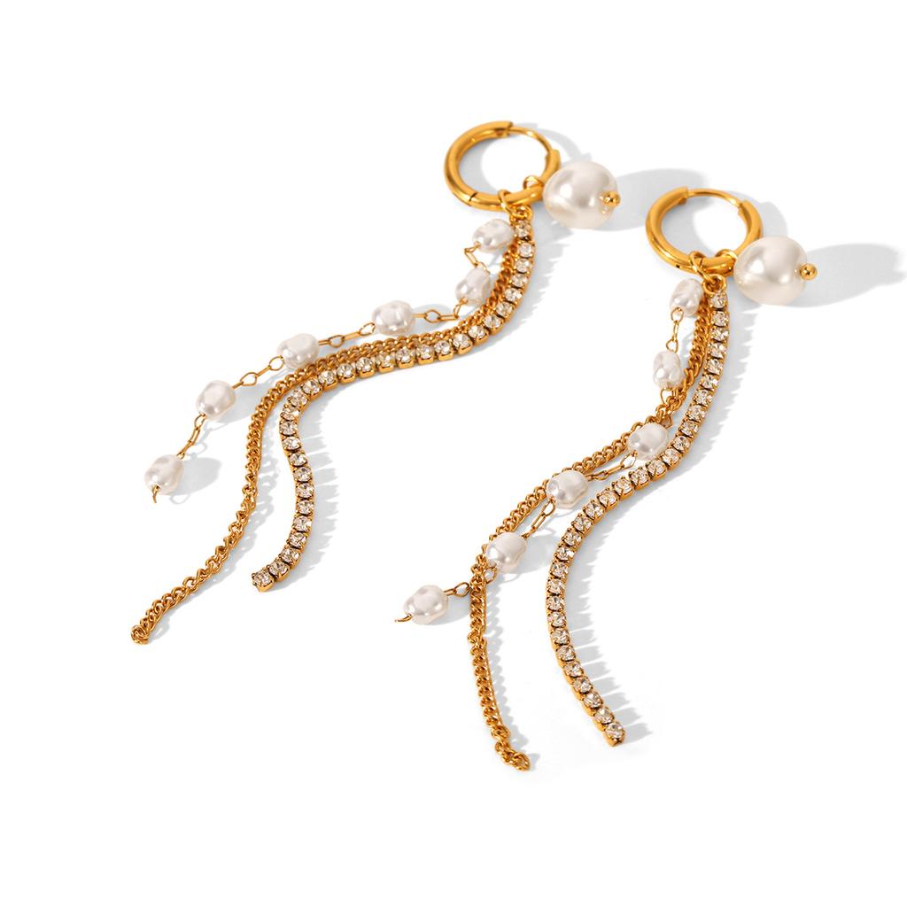Elegant Tassel Drop Earrings with Pearl and Zirconia Chains Luxurious Versatile Accessories