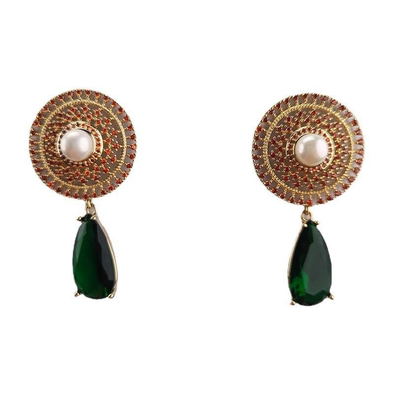 Color Dandelion Water Drop Pearl High-End Temperament Earrings Women'S Micro-Inlaid Zircon Ear Jewelry