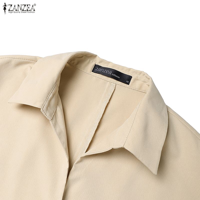 ZANZEA Women Turn Down Collar Loose Casual Long Sleeve Shirt Dress