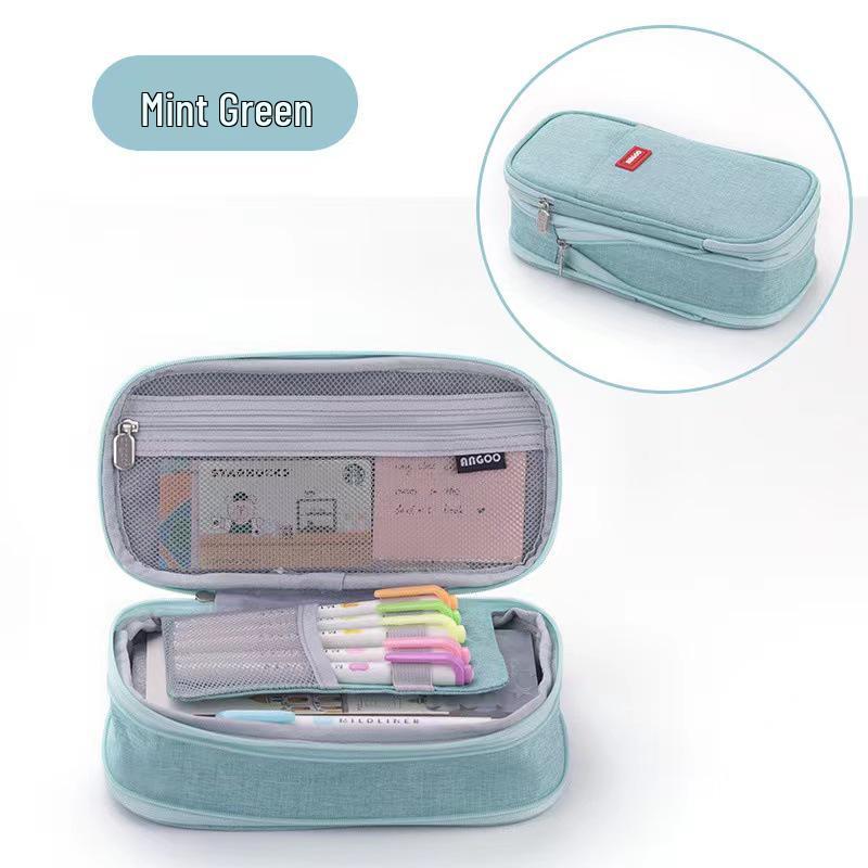 Double-layer Retractable Pencil Case, Large-capacity, Korean and Japanese Style, Macaron Color Block Design, Upgraded Pencil Box.